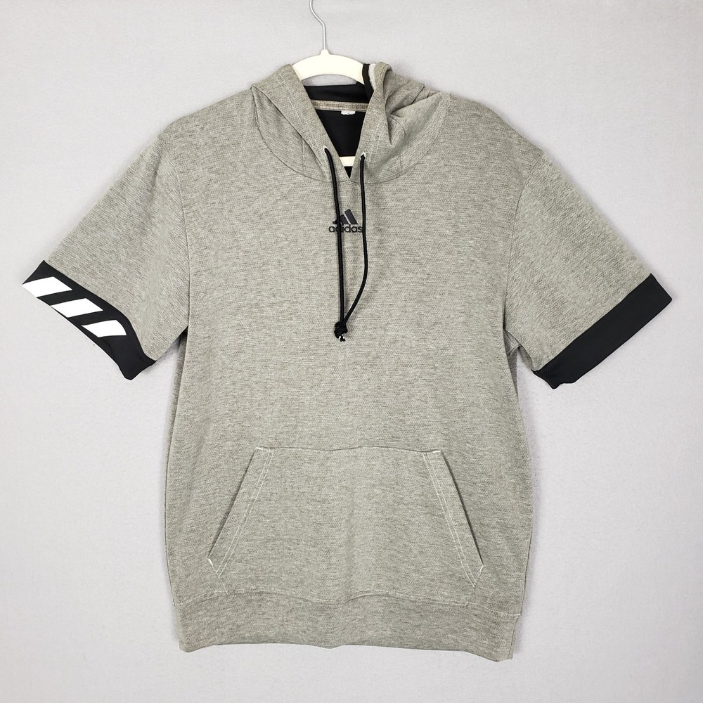 Adidas Cross Up 364 Short Sleeve Hoodie Sweatshirt Gray Sporty Gym‎ Size M